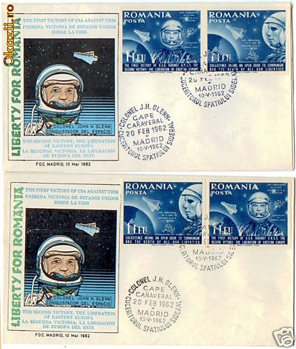 RFL 1962 Exil ROMANIA cosmos set de 2 FDC zbor spatial Glenn - SUA foto mare