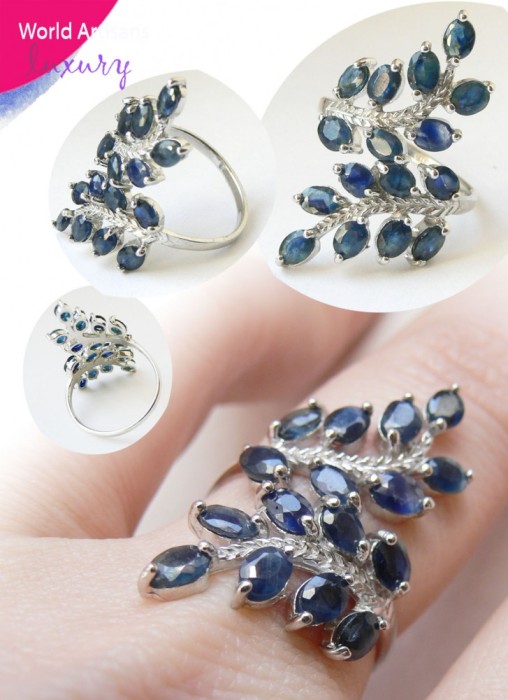 Natural Blue African Sapphire Fern Leaf Sterling Ring Inel SAFIR ALABASTRU NATURAL African Argint 925 foto mare Natural Blue African Sapphire Fern Leaf Sterling Ring Inel SAFIR ALABASTRU NATURAL African Argint 925 foto mare
